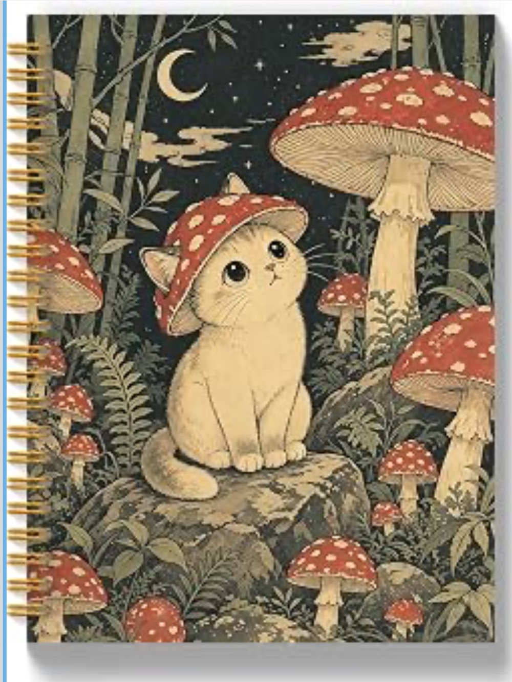 Whimsical Cat & Mushroom Spiral Journal, NWT